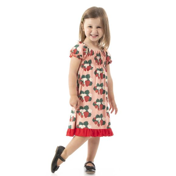 Kickee Kids Strawberry Farm Smocked Bamboo Short Sleeve Swing Dress, 3T - Picture 1 of 4